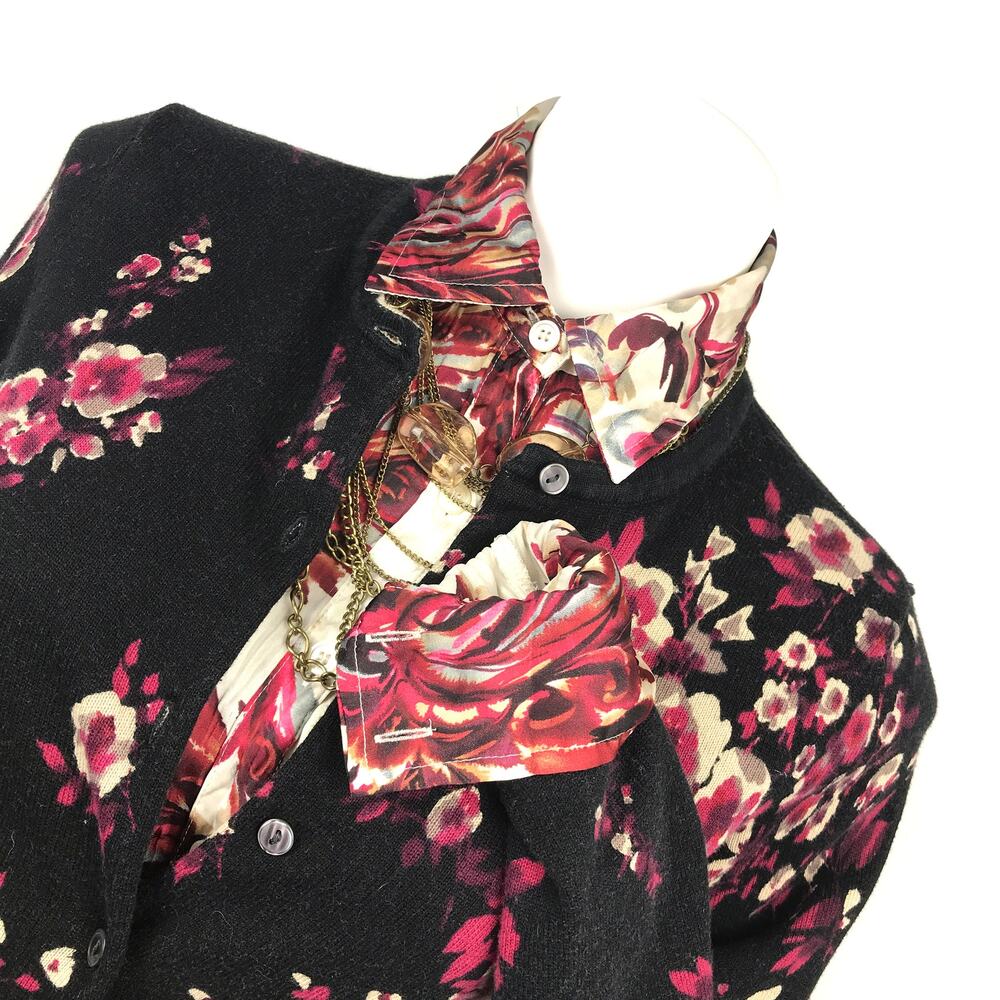 Croft & Barrow Cotton Cardigan Black Pink Floral Extra Small XS